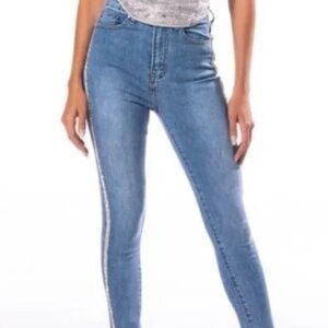 AKIRA Light Blue Skinny Jeans with Side Stripe